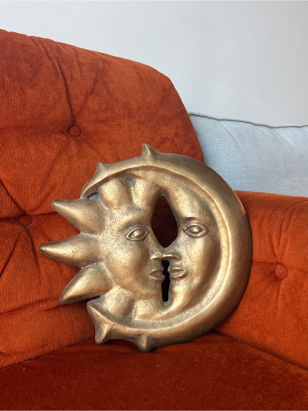 Vintage Celestial Whimsigoth Sun and Moon Sculpture Wall Decor